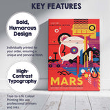 Modern Retro Mars Space Travel Geometric Illustration Poster Canvas Wall Art Print Decor Picture Ready to Hang