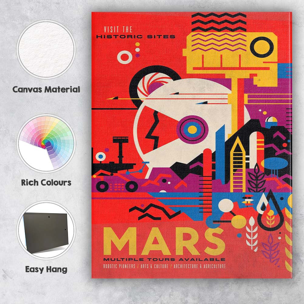 Modern Retro Mars Space Travel Geometric Illustration Poster Canvas Wall Art Print Decor Picture Ready to Hang