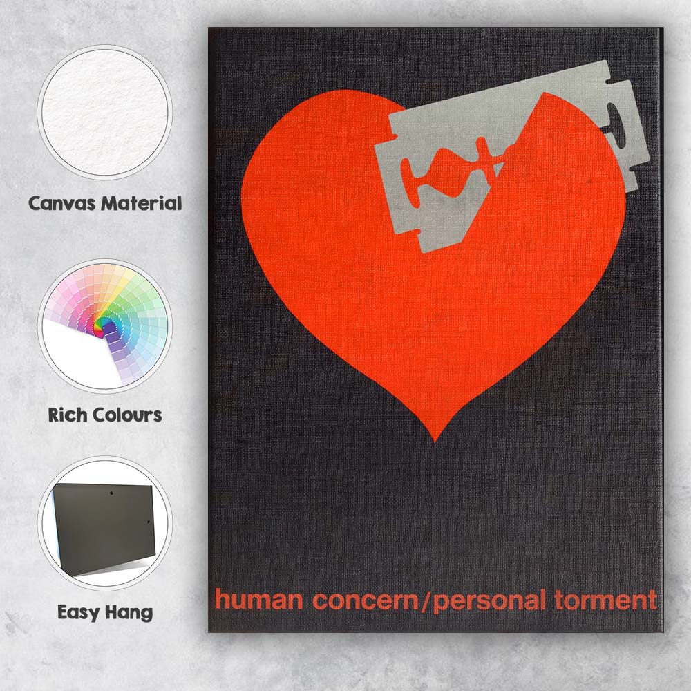 Minimalist Red Heart Razor Blade Conceptual Pop Art Canvas Wall Art Print Decor Picture Ready to Hang