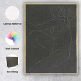 Minimalist Black Nude Female Figure Line Drawing Canvas Wall Art Print Decor Picture Ready to Hang