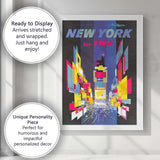 Retro Fly TWA New York Times Square Neon Cityscape Travel Poster Canvas Wall Art Print Decor Picture Ready to Hang