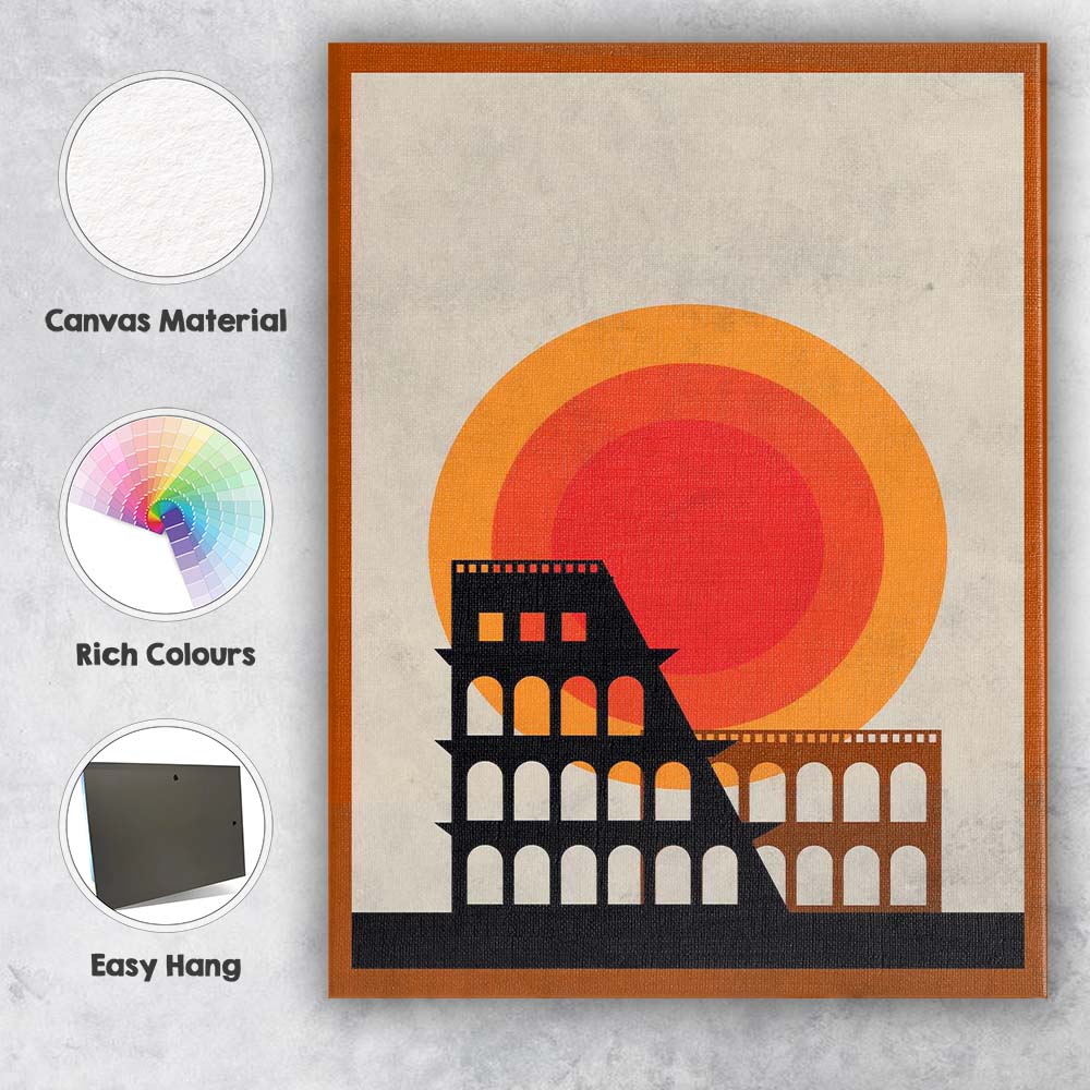 Minimalist Retro Rome Colosseum Sunset Geometric Travel Poster Canvas Wall Art Print Decor Picture Ready to Hang