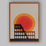 Minimalist Retro Rome Colosseum Sunset Geometric Travel Poster Canvas Wall Art Print Decor Picture Ready to Hang