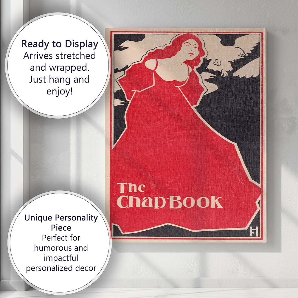Art Nouveau Red Lady Dove Silhouette Graphic Poster Canvas Wall Art Print Decor Picture Ready to Hang