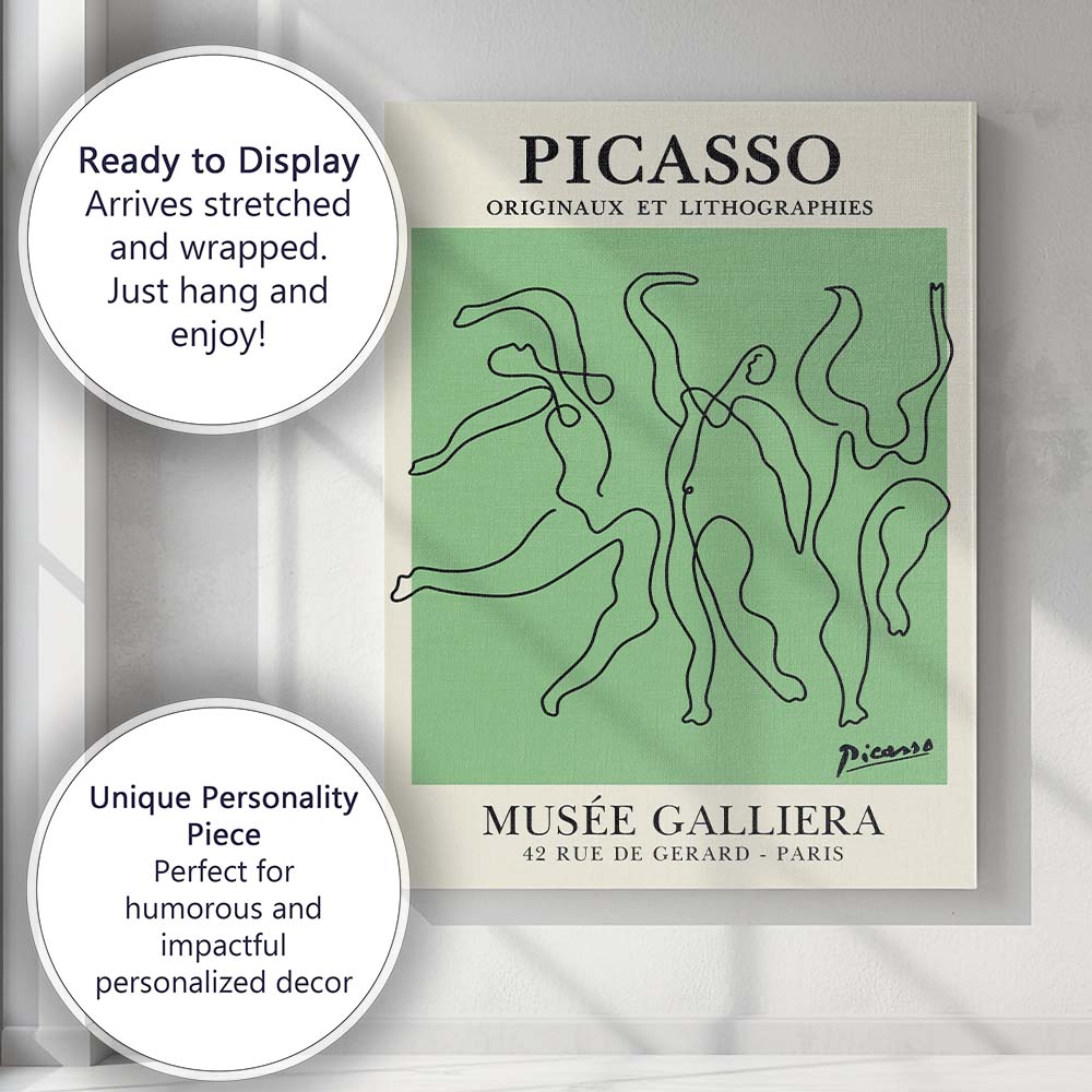 Abstract Picasso Line Drawing Sage Green Modernist Exhibition Canvas Wall Art Print Decor Picture Ready to Hang