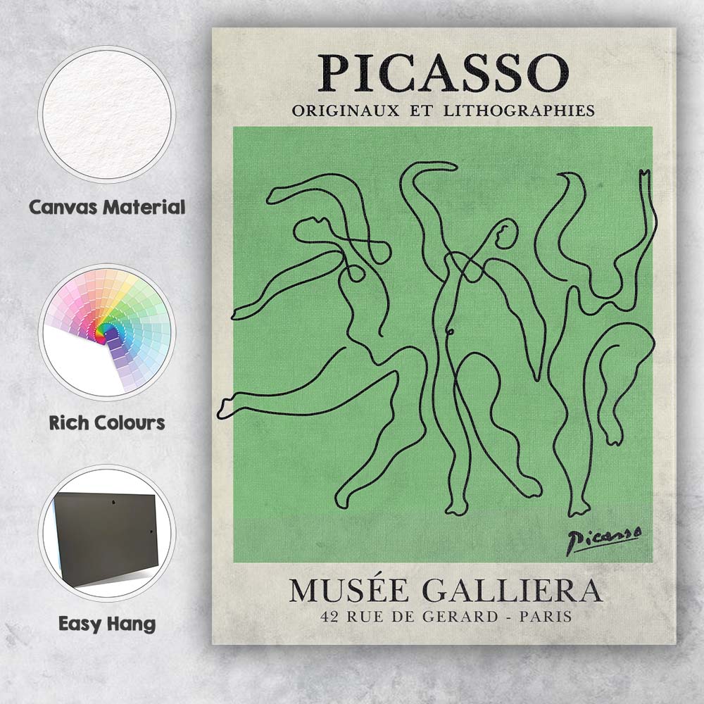 Abstract Picasso Line Drawing Sage Green Modernist Exhibition Canvas Wall Art Print Decor Picture Ready to Hang