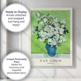 Van Gogh White Roses Blue Vase Impressionist Floral Canvas Wall Art Print Decor Picture Ready to Hang