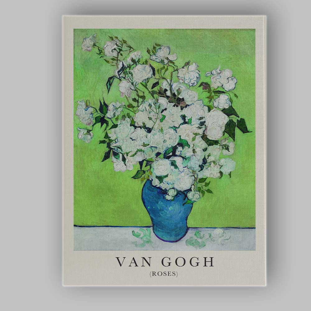 Van Gogh White Roses Blue Vase Impressionist Floral Canvas Wall Art Print Decor Picture Ready to Hang