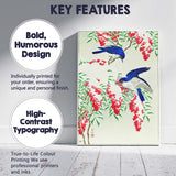 Japanese Blue Birds and Red Berries Woodblock Style Canvas Wall Art Print Decor Picture Ready to Hang