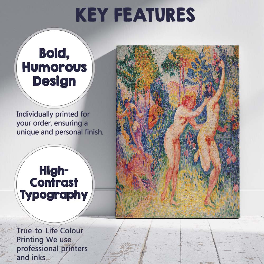 Colourful Pointillist Bathers Figurative Art Painting Canvas Wall Art Print Decor Picture Ready to Hang