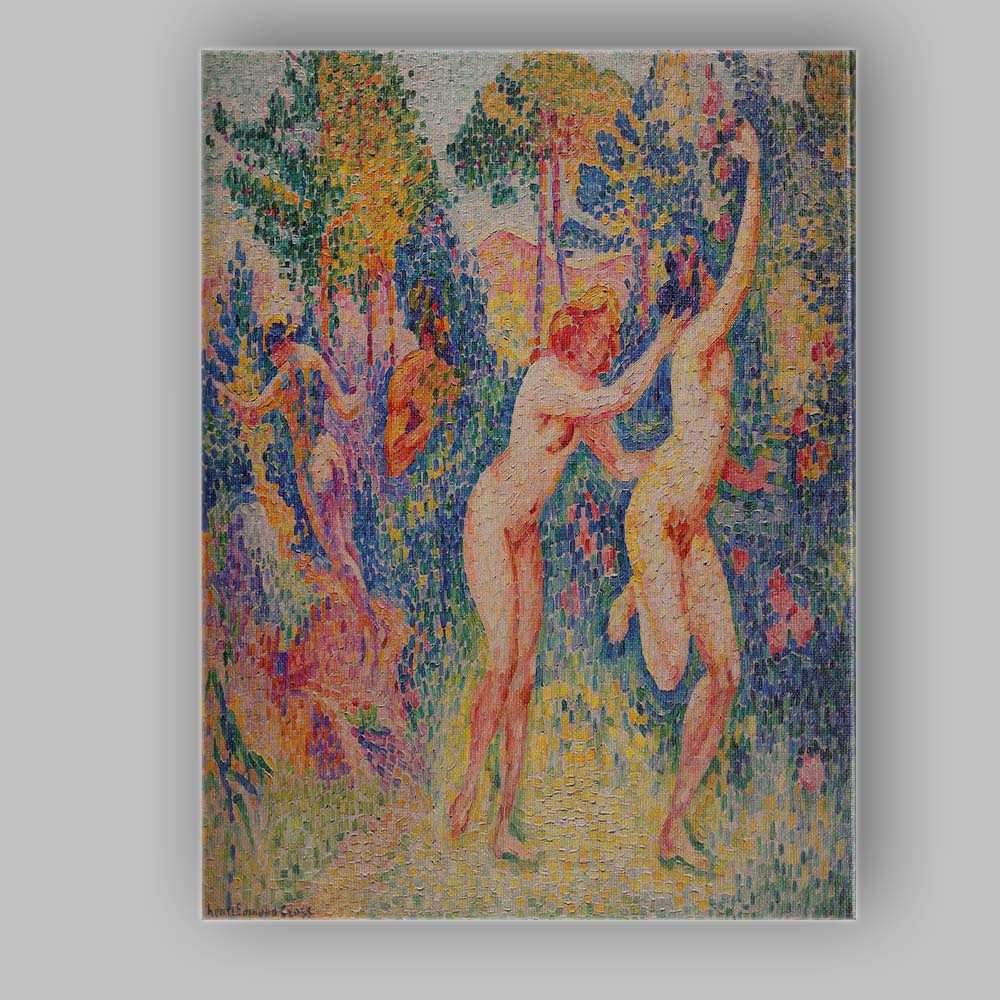 Colourful Pointillist Bathers Figurative Art Painting Canvas Wall Art Print Decor Picture Ready to Hang