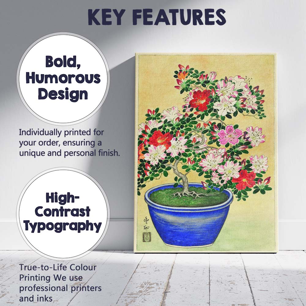 Japanese Azalea Bonsai Botanical Watercolour Illustration Canvas Wall Art Print Decor Picture Ready to Hang