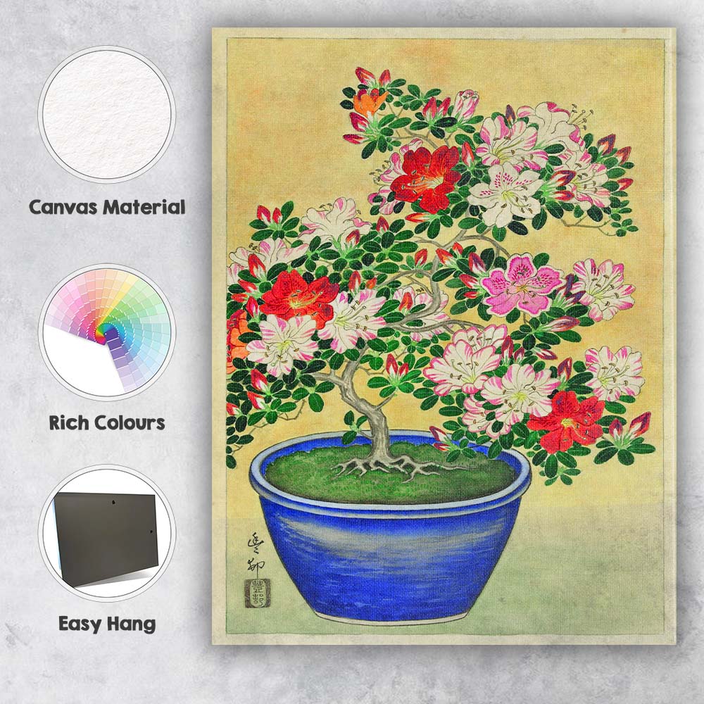 Japanese Azalea Bonsai Botanical Watercolour Illustration Canvas Wall Art Print Decor Picture Ready to Hang