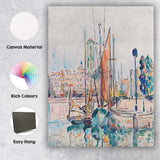 Colourful Watercolour Harbour Boats and Coastal Town Sketch Canvas Wall Art Print Decor Picture Ready to Hang