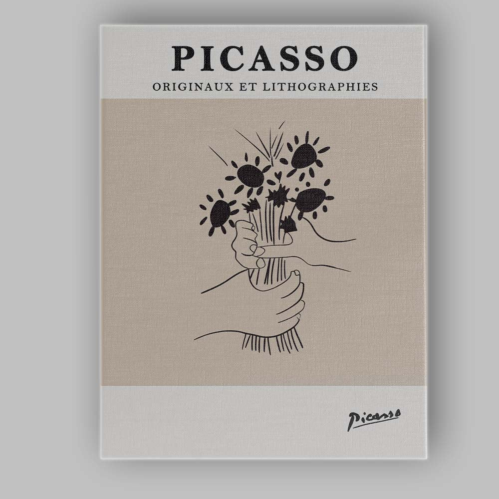 Picasso Inspired Floral Bouquet Hands Minimal Line Art Canvas Wall Art Print Decor Picture Ready to Hang