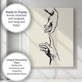 Monochrome Reaching Hands Minimalist Contemporary Line Art Canvas Wall Art Print Decor Picture Ready to Hang