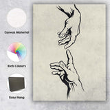 Monochrome Reaching Hands Minimalist Contemporary Line Art Canvas Wall Art Print Decor Picture Ready to Hang