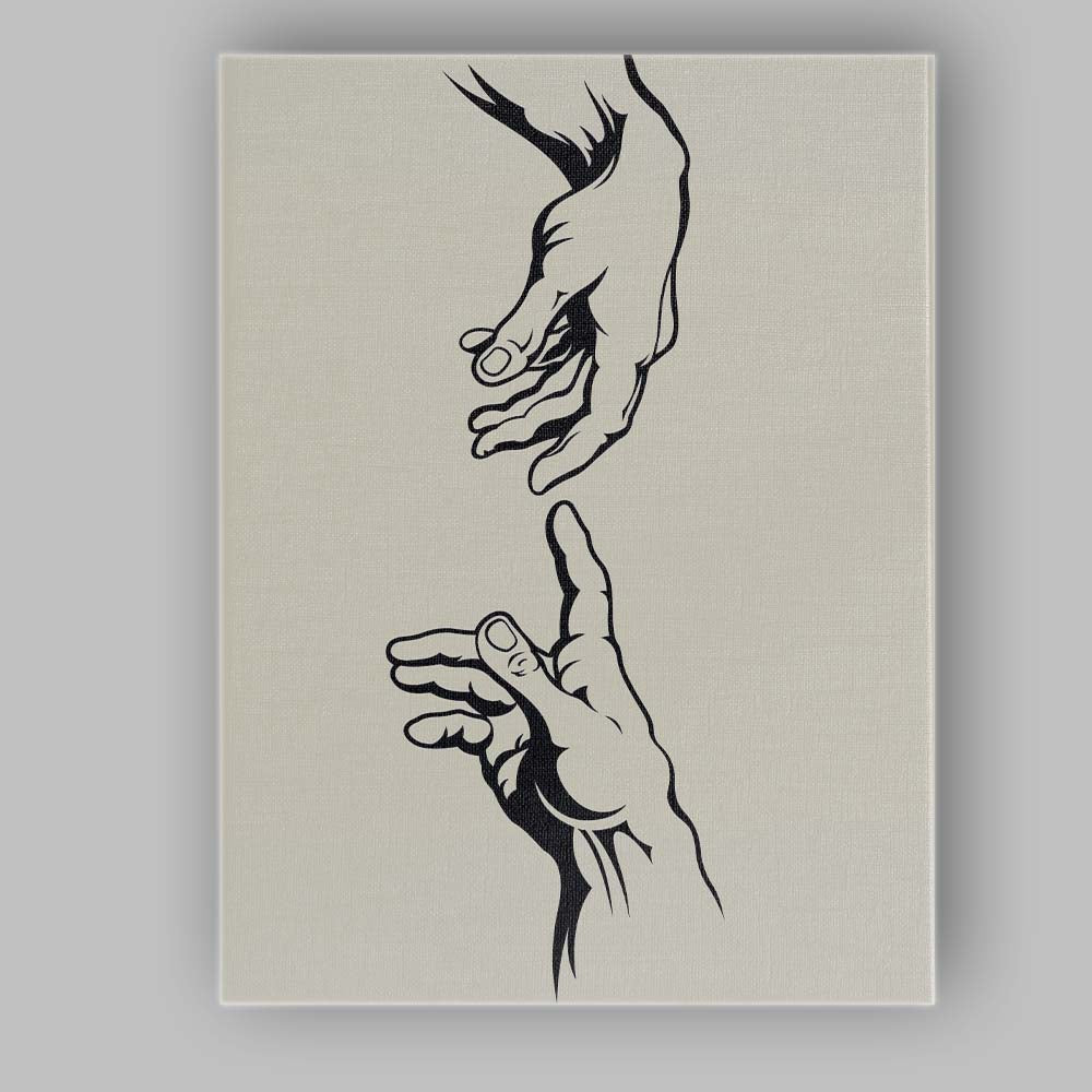 Monochrome Reaching Hands Minimalist Contemporary Line Art Canvas Wall Art Print Decor Picture Ready to Hang