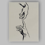 Monochrome Reaching Hands Minimalist Contemporary Line Art Canvas Wall Art Print Decor Picture Ready to Hang