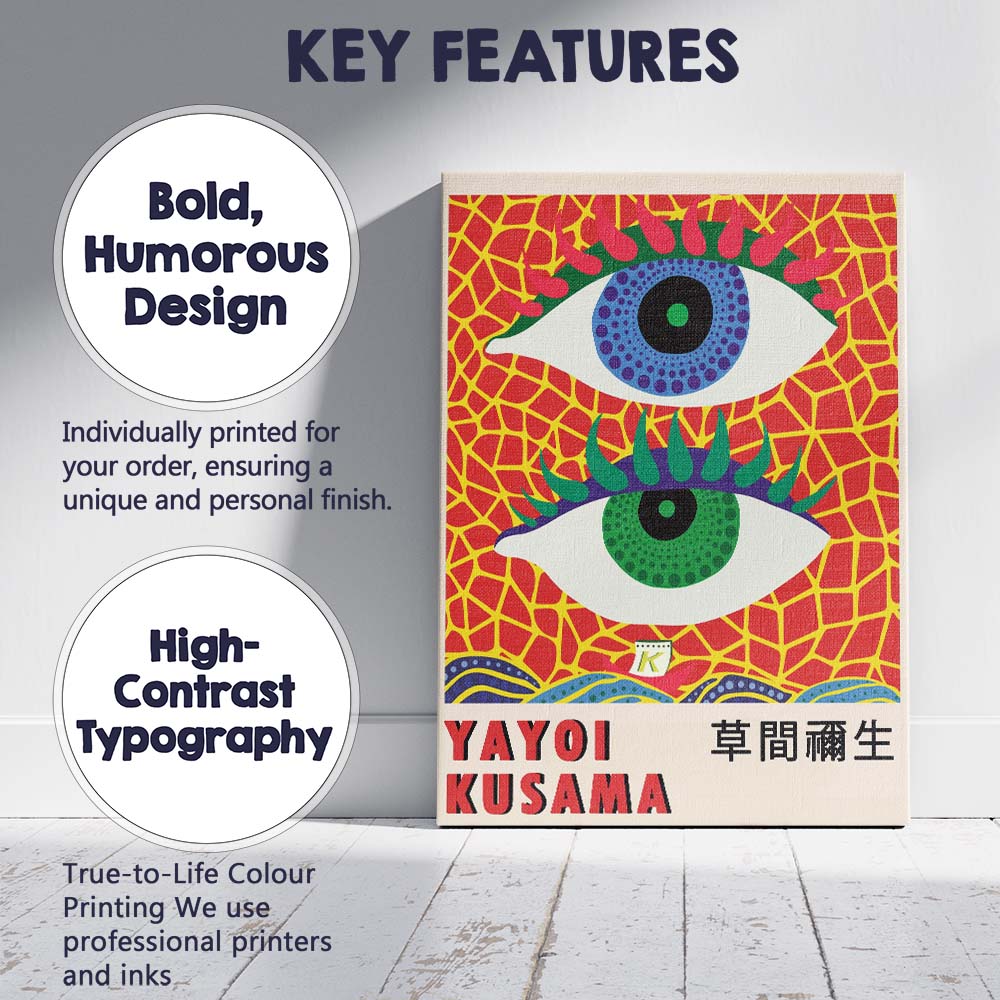 Yayoi Kusama Vibrant Pop Art Eye Pattern Illustration Canvas Wall Art Print Decor Picture Ready to Hang