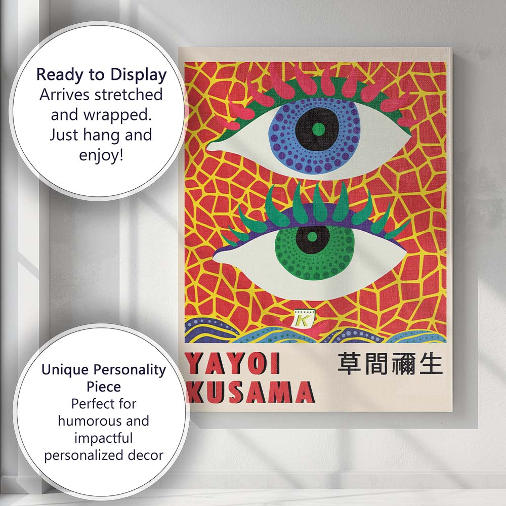 Yayoi Kusama Vibrant Pop Art Eye Pattern Illustration Canvas Wall Art Print Decor Picture Ready to Hang