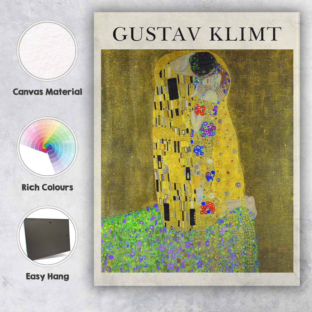 Gustav Klimt The Kiss Gold Art Nouveau Romantic Couple Canvas Wall Art Print Decor Picture Ready to Hang