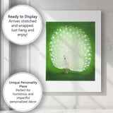 White Peacock Elegant Green Background Japanese Woodblock Canvas Wall Art Print Decor Picture Ready to Hang