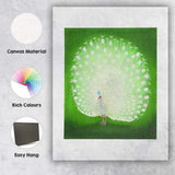 White Peacock Elegant Green Background Japanese Woodblock Canvas Wall Art Print Decor Picture Ready to Hang