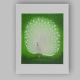 White Peacock Elegant Green Background Japanese Woodblock Canvas Wall Art Print Decor Picture Ready to Hang