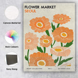 Retro Orange Floral Market Poster Scandinavian Botanical Design Canvas Wall Art Print Decor Picture Ready to Hang