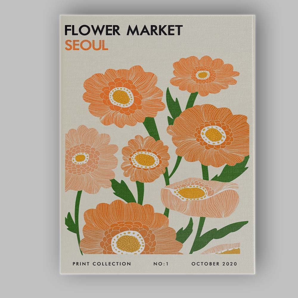 Retro Orange Floral Market Poster Scandinavian Botanical Design Canvas Wall Art Print Decor Picture Ready to Hang