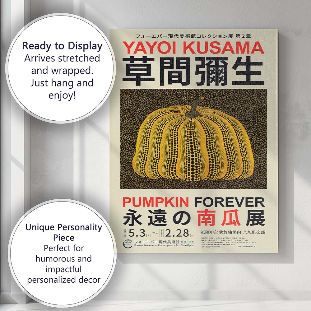 Japanese Pumpkin Dot Pattern Contemporary Pop Art Exhibition Canvas Wall Art Print Decor Picture Ready to Hang