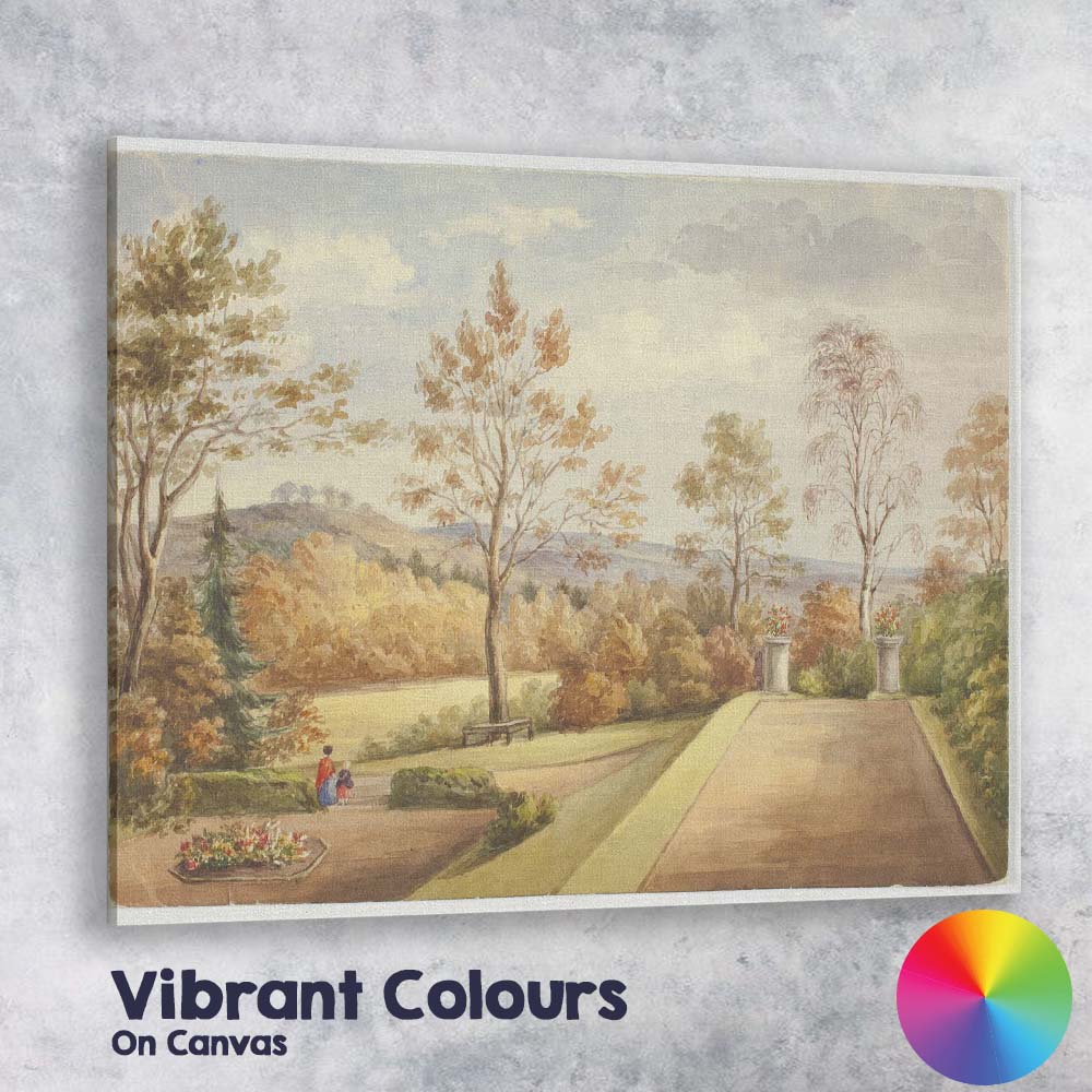 Autumn Garden Terrace Scenic Landscape Watercolour Canvas Wall Art Print Decor Picture Ready to Hang