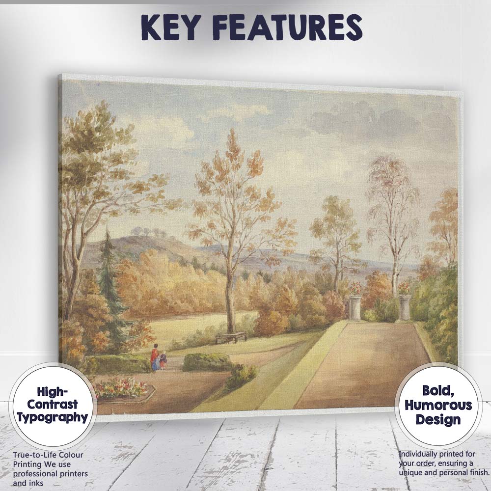 Autumn Garden Terrace Scenic Landscape Watercolour Canvas Wall Art Print Decor Picture Ready to Hang