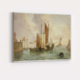 Traditional Sailing Boats Harbour Seascape Watercolour Canvas Wall Art Print Decor Picture Ready to Hang