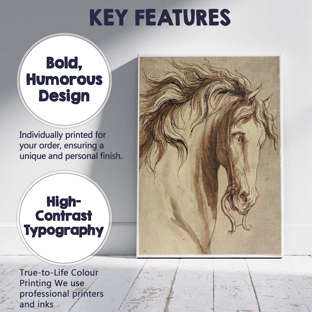 Elegant Horse Head Portrait Equestrian Ink and Watercolour Canvas Wall Art Print Decor Picture Ready to Hang