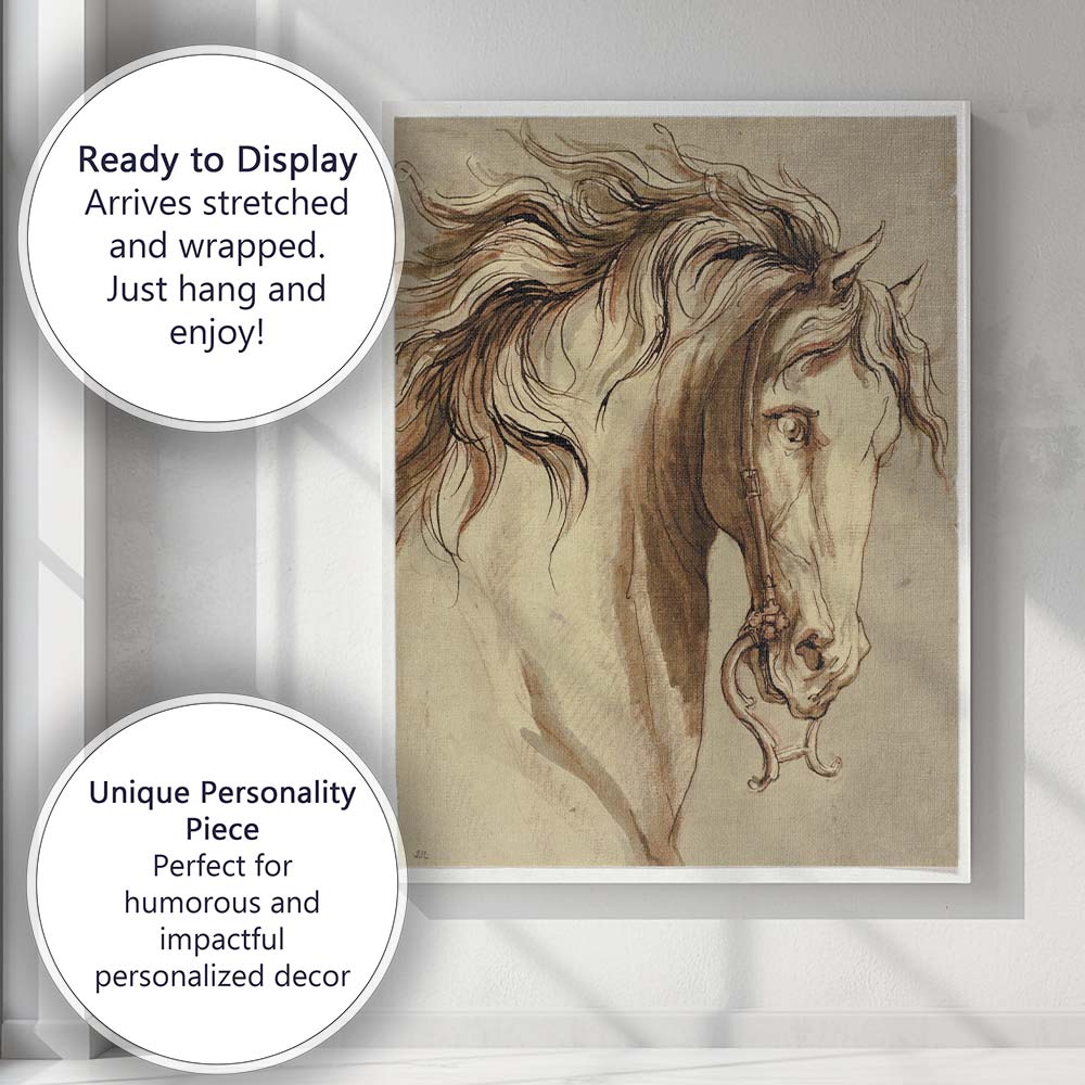 Elegant Horse Head Portrait Equestrian Ink and Watercolour Canvas Wall Art Print Decor Picture Ready to Hang