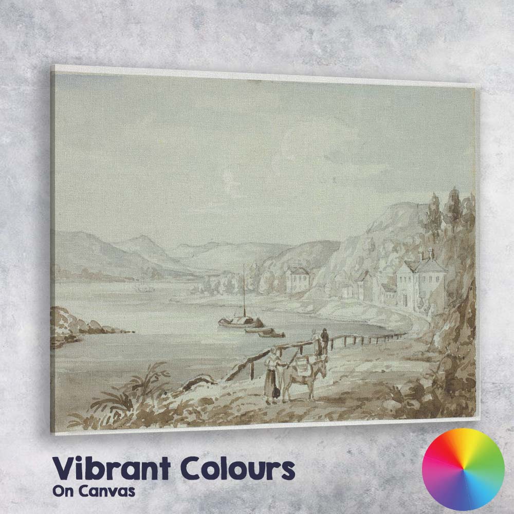 Peaceful Riverside Village Coastal Landscape Monochrome Watercolour Canvas Wall Art Print Decor Picture Ready to Hang