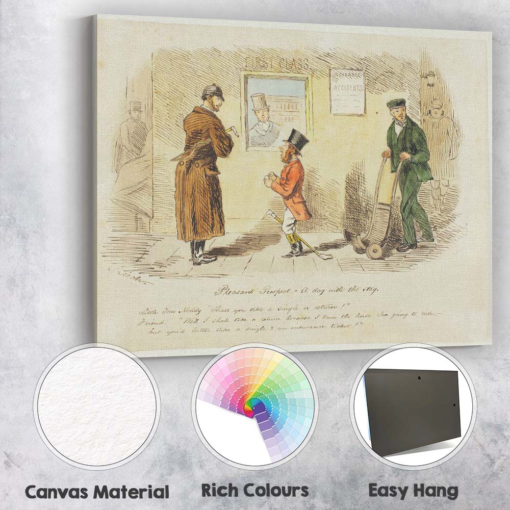 Victorian Street Scene Satirical Gentleman Illustration Canvas Wall Art Print Decor Picture Ready to Hang