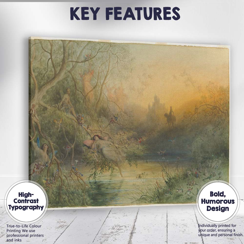Enchanted Fairy Woodland Twilight Fantasy Watercolour Canvas Wall Art Print Decor Picture Ready to Hang