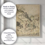 Medieval Town Procession Historical Ink and Watercolour Illustration Canvas Wall Art Print Decor Picture Ready to Hang