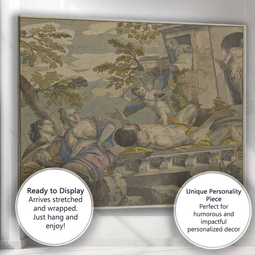 Classical Mythological Cupid and Lovers Antique Illustration Canvas Wall Art Print Decor Picture Ready to Hang