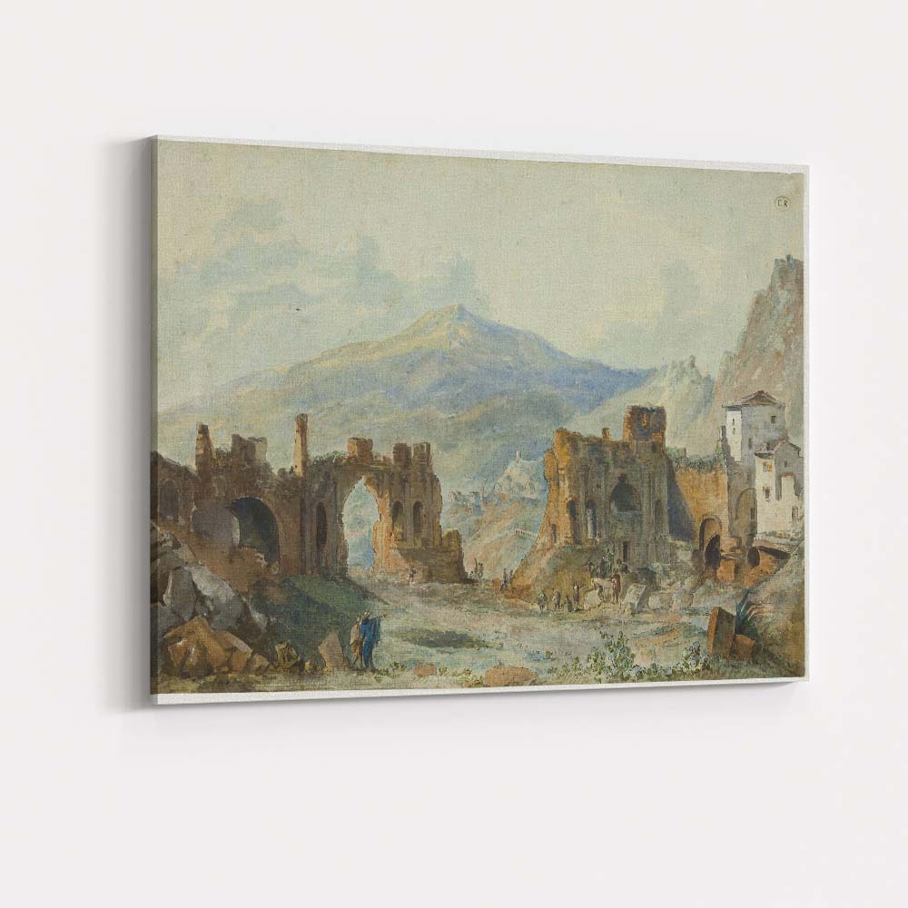 Ancient Roman Ruins Mountain Landscape Watercolour Canvas Wall Art Print Decor Picture Ready to Hang