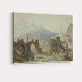 Ancient Roman Ruins Mountain Landscape Watercolour Canvas Wall Art Print Decor Picture Ready to Hang
