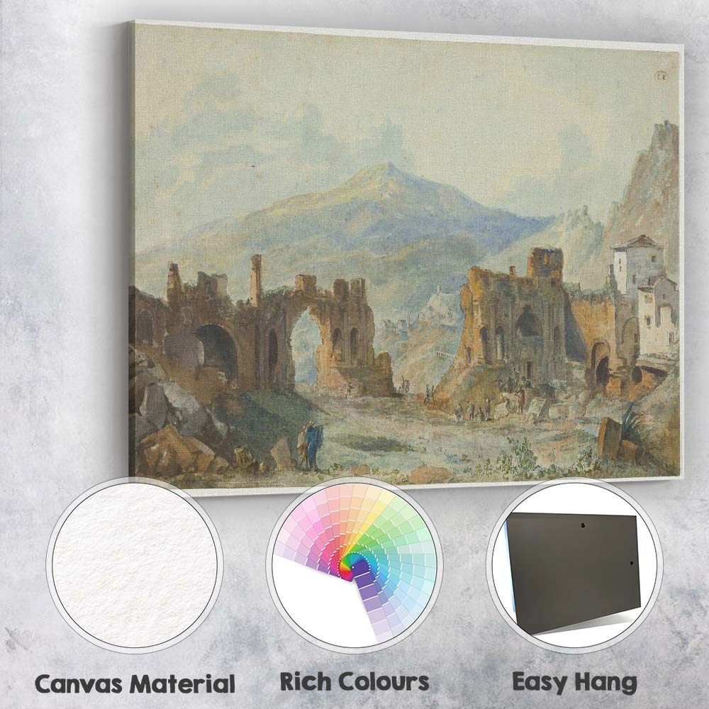 Ancient Roman Ruins Mountain Landscape Watercolour Canvas Wall Art Print Decor Picture Ready to Hang