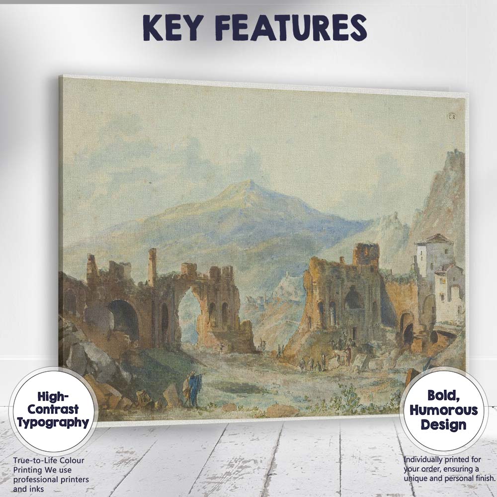 Ancient Roman Ruins Mountain Landscape Watercolour Canvas Wall Art Print Decor Picture Ready to Hang