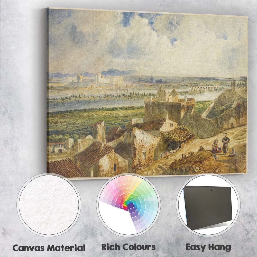 Panoramic Historic Riverside Cityscape European Watercolour Canvas Wall Art Print Decor Picture Ready to Hang