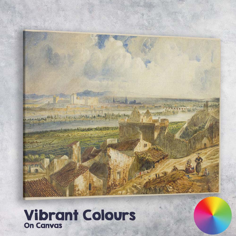 Panoramic Historic Riverside Cityscape European Watercolour Canvas Wall Art Print Decor Picture Ready to Hang