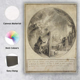 Monochrome Rococo Interior Portrait Scene Antique Illustration Canvas Wall Art Print Decor Picture Ready to Hang