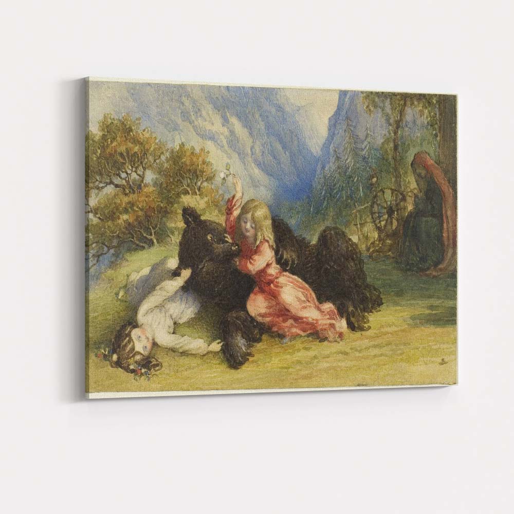 Fairytale Child and Bear Mountain Watercolour Fantasy Canvas Wall Art Print Decor Picture Ready to Hang